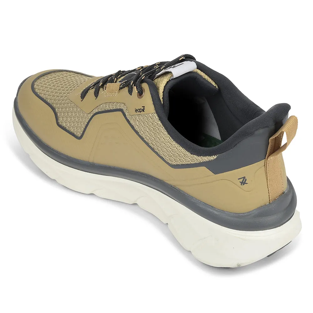 Neutral Cushioned Running Shoes Leap7x Beige Sports Lacing Running Shoes For Men MANILA By Liberty