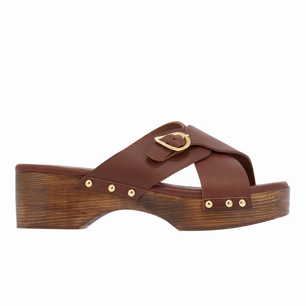 Marilisa Clog Chestnut Wedding Flat Sandals