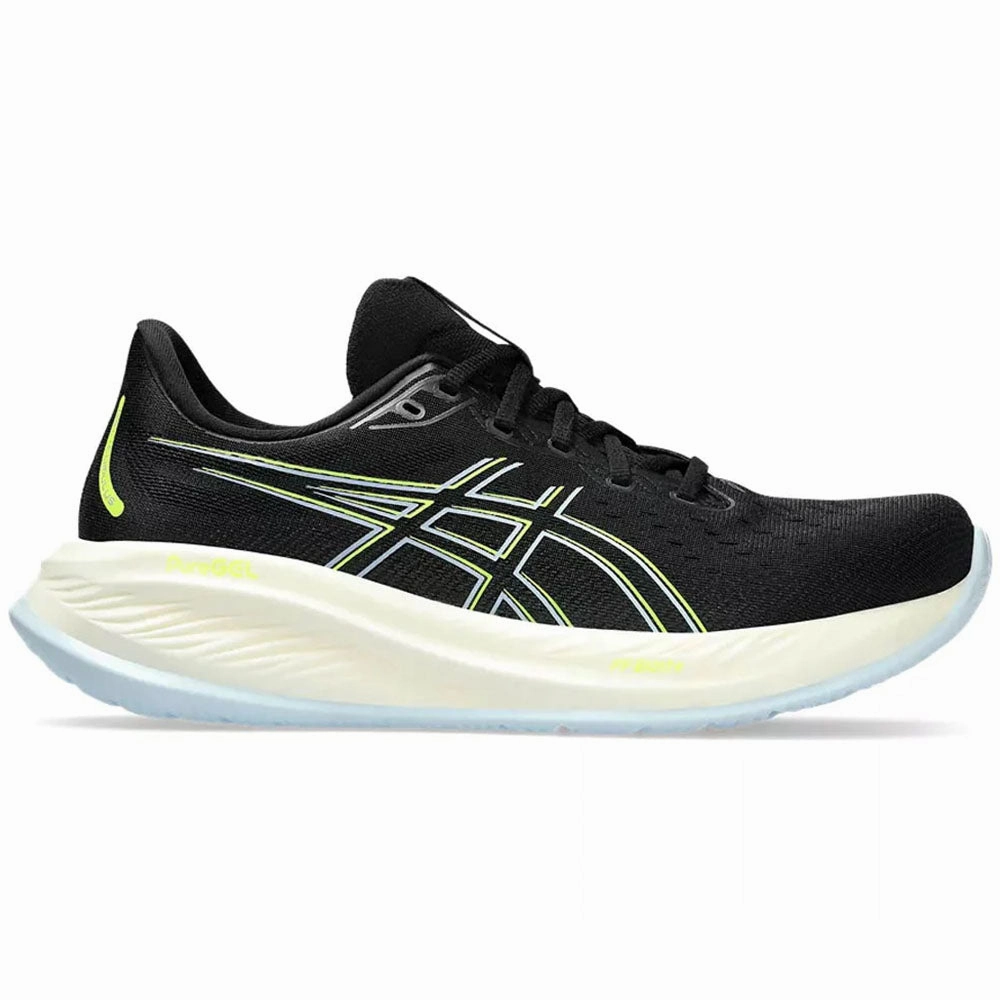 Men's Asics Gel-Cumulus 26, Black/Safety Yellow, 10.5 D Medium Low Drop Asics Running Shoes