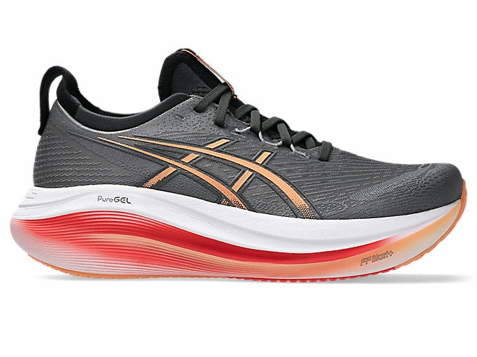 Carbon Plate Running Shoes Asics Men's Asics Gel-Nimbus 27, Carbon/Mojave, 11.5 4E Extra Wide