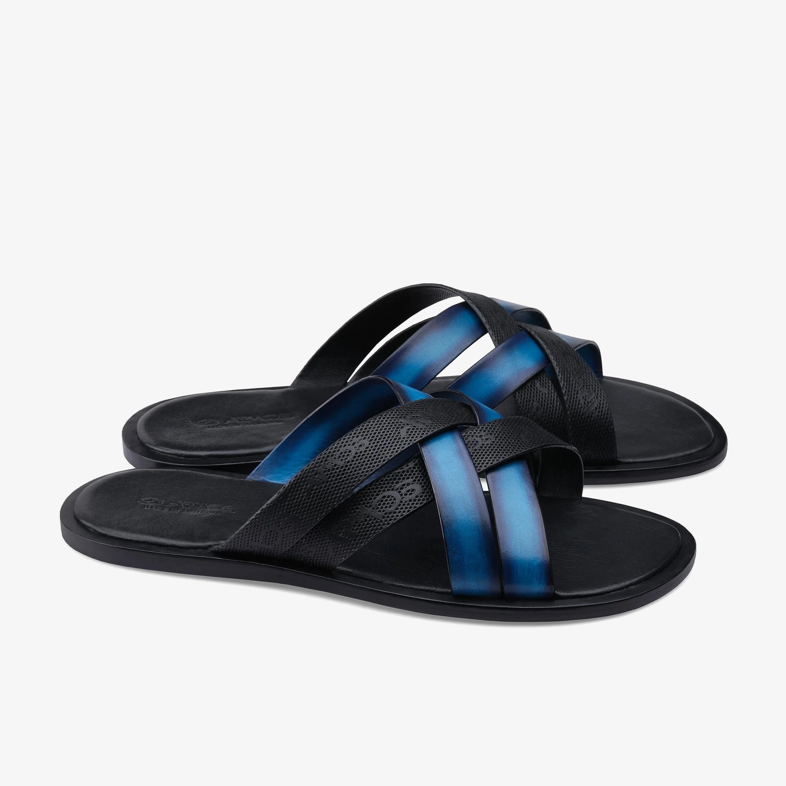 Comfy Platform Sandals Men's Black And Blue Cross-strap Sandal