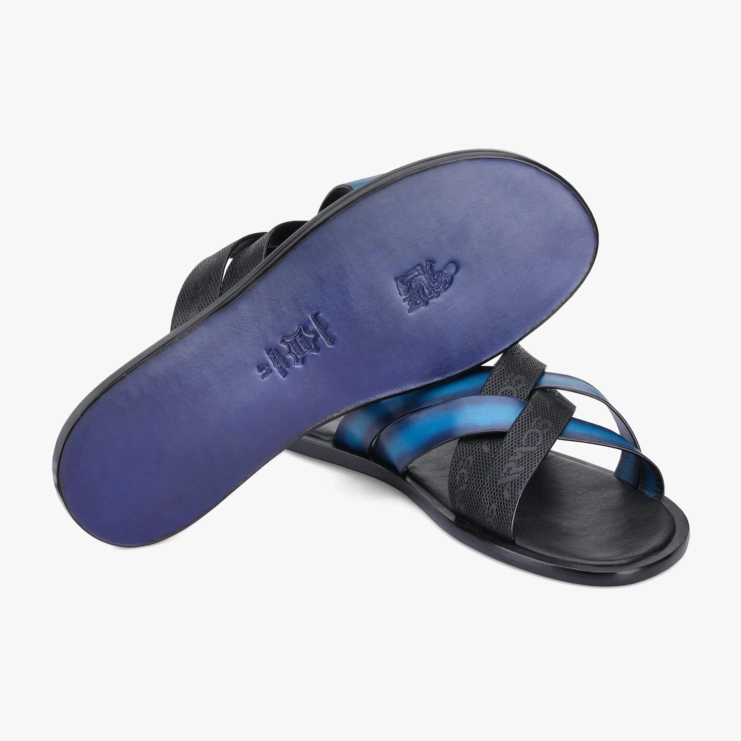 Men's Black And Blue Cross-strap Sandal Rainbow Sandals Coupon
