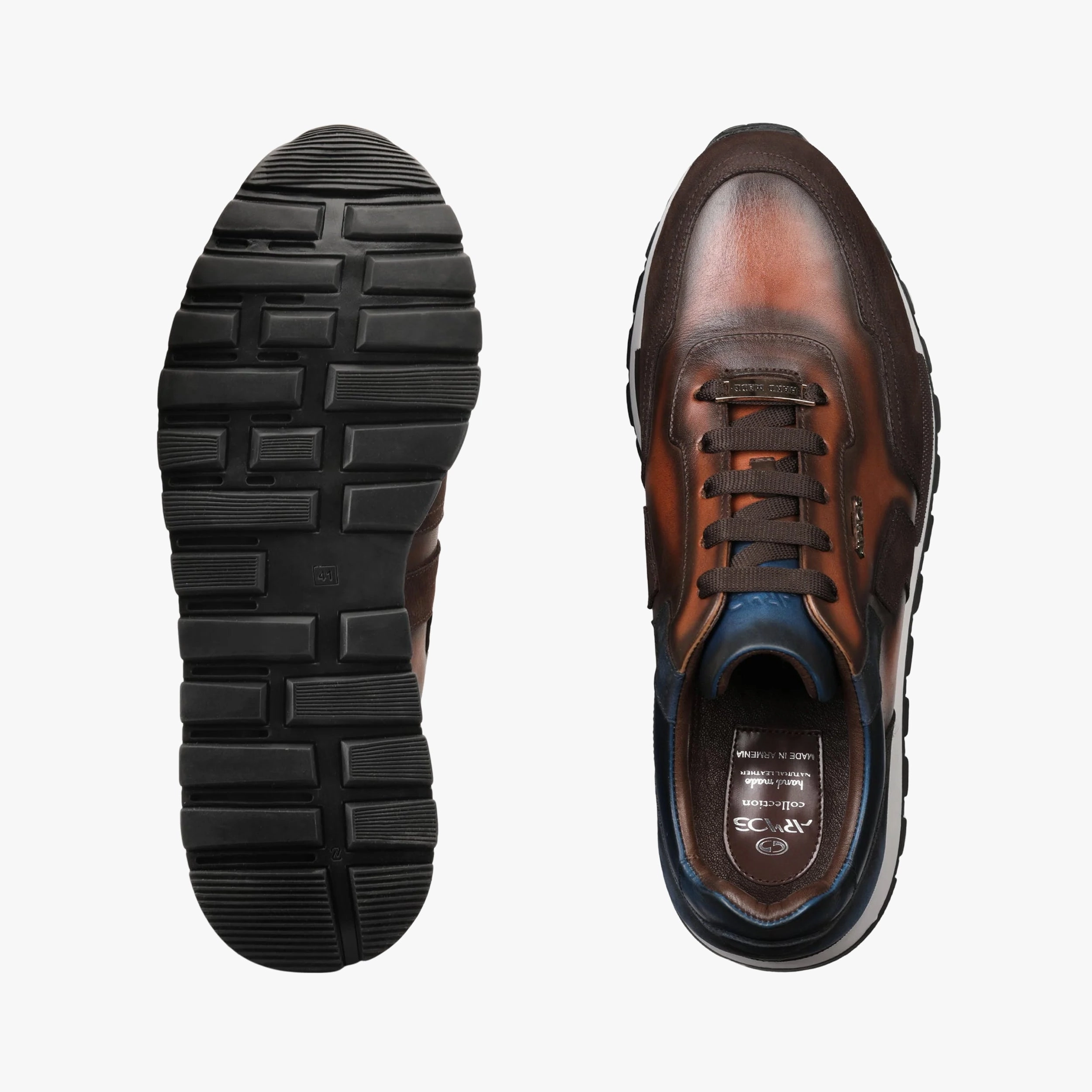 Boots With No Heel Men's Brown & Blue High-Top Sneaker