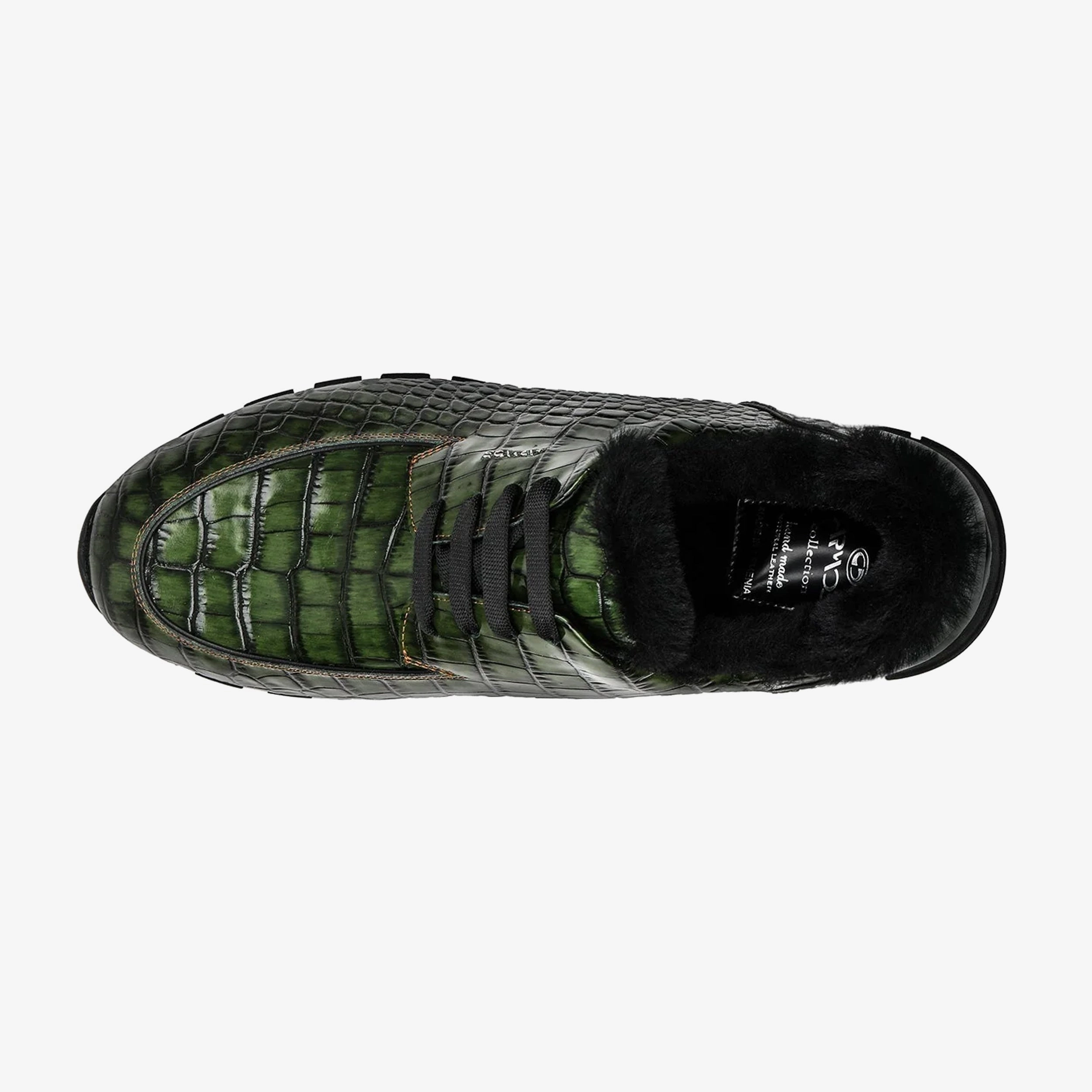 Men's Dark Green Glossy Croc-Print Sneaker Head Snowboard Boots