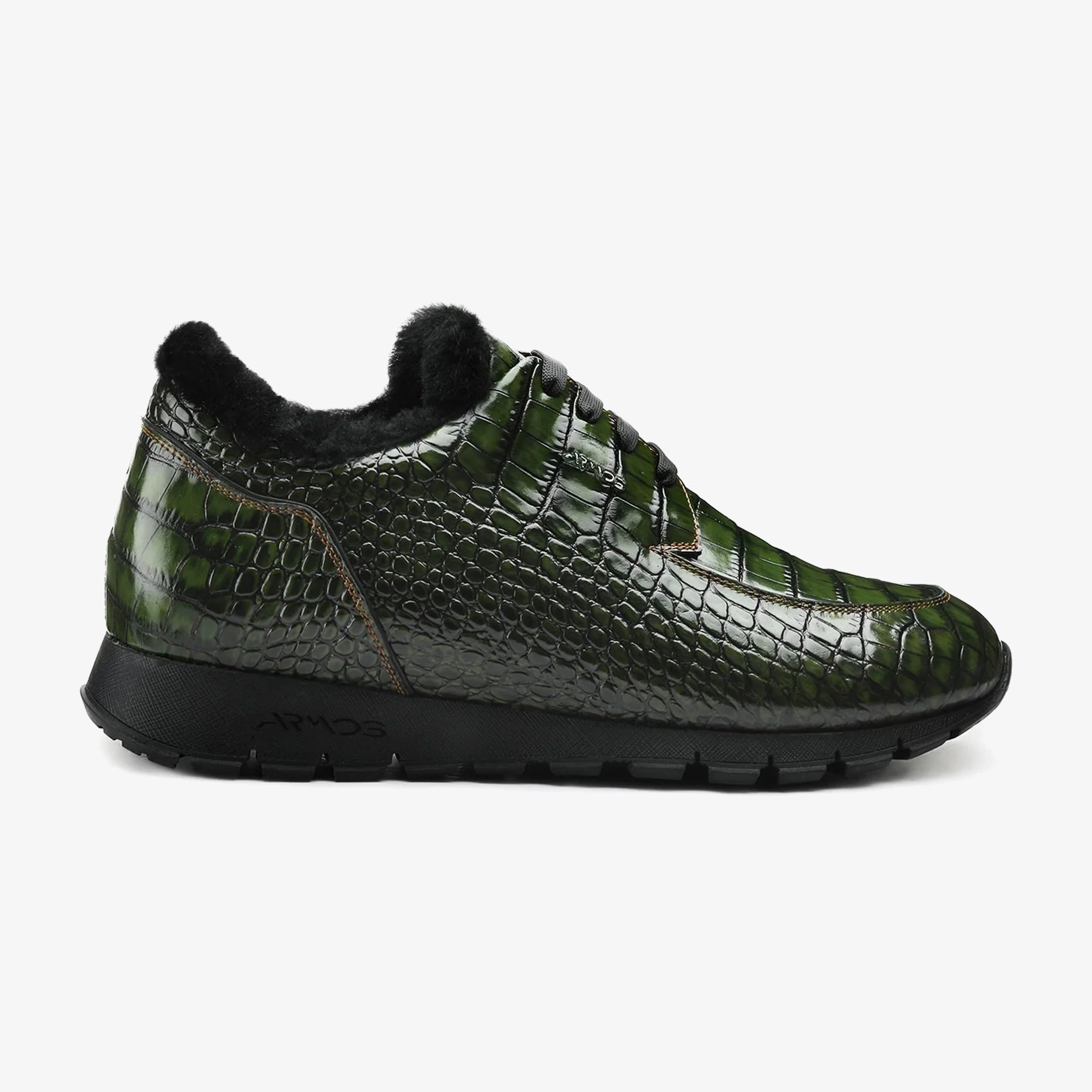 Men's Dark Green Glossy Croc-Print Sneaker Good Work Boots For Plantar Fasciitis