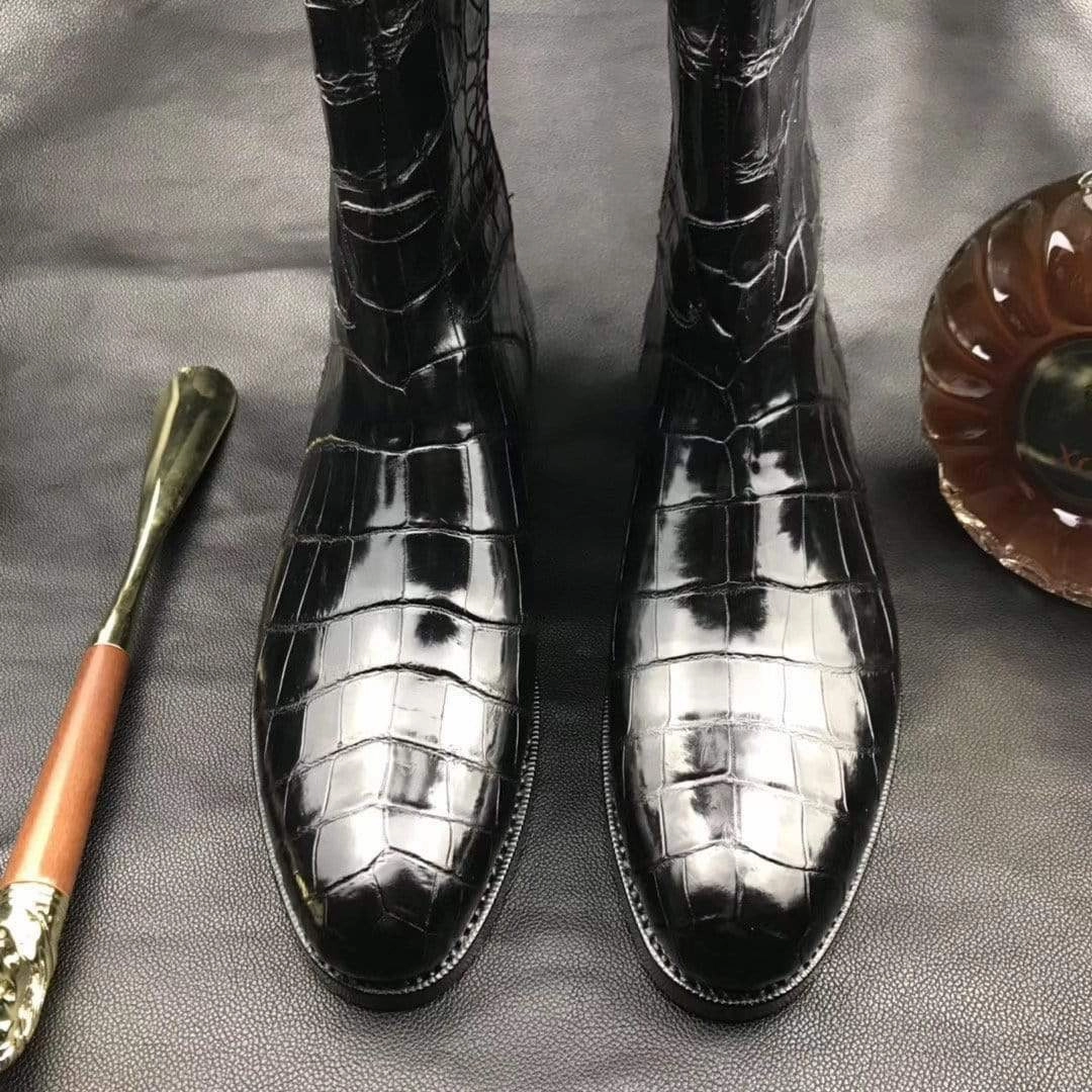 Sorel Snow Angel Boots Mens Boots,Crocodile Boots,Genuine Crocodile Leather Long Side Zip Boots Black