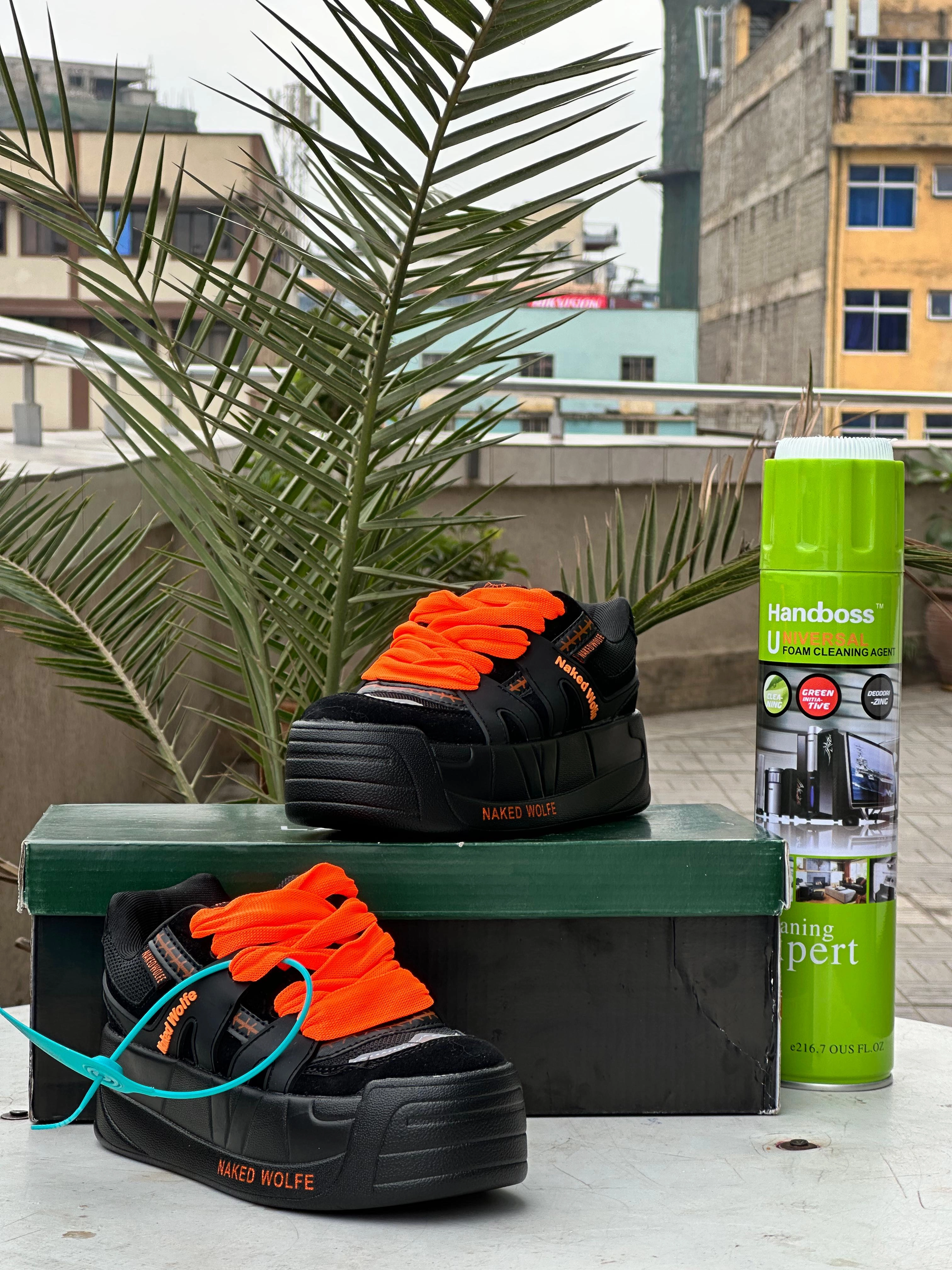 Naked Wolfe Kids Sneakers  Black & Neon Orange Slipper Sneakers