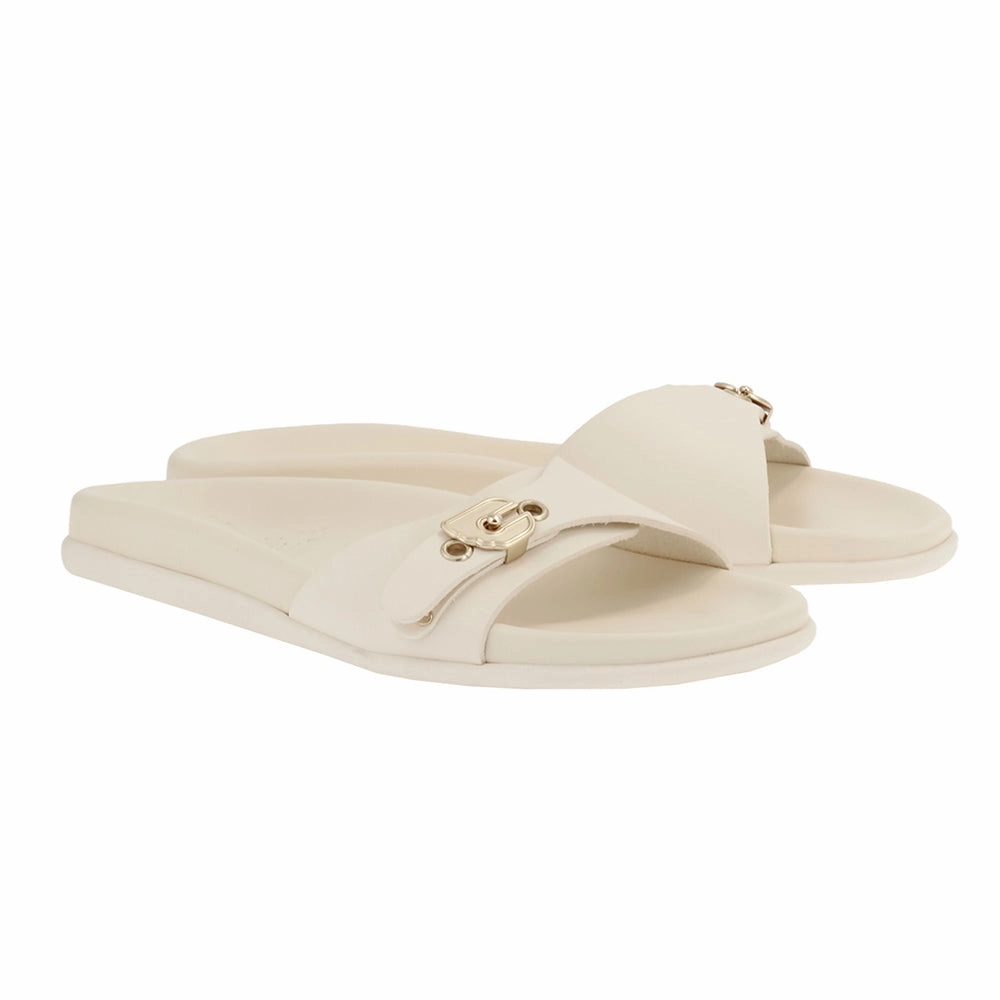 Odi Off White Leather Slip On Sandals