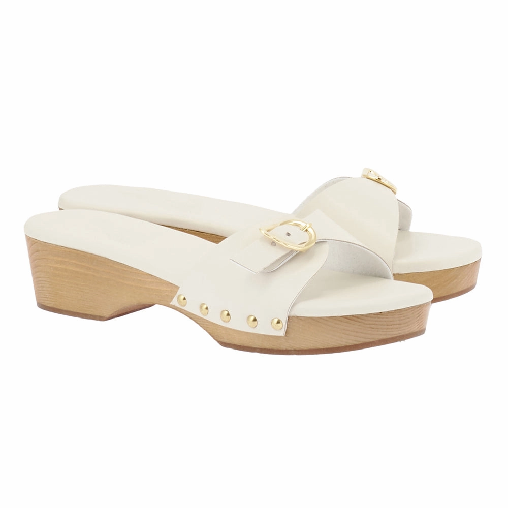Sparkling Flat Sandals Omonia Sabot Off White