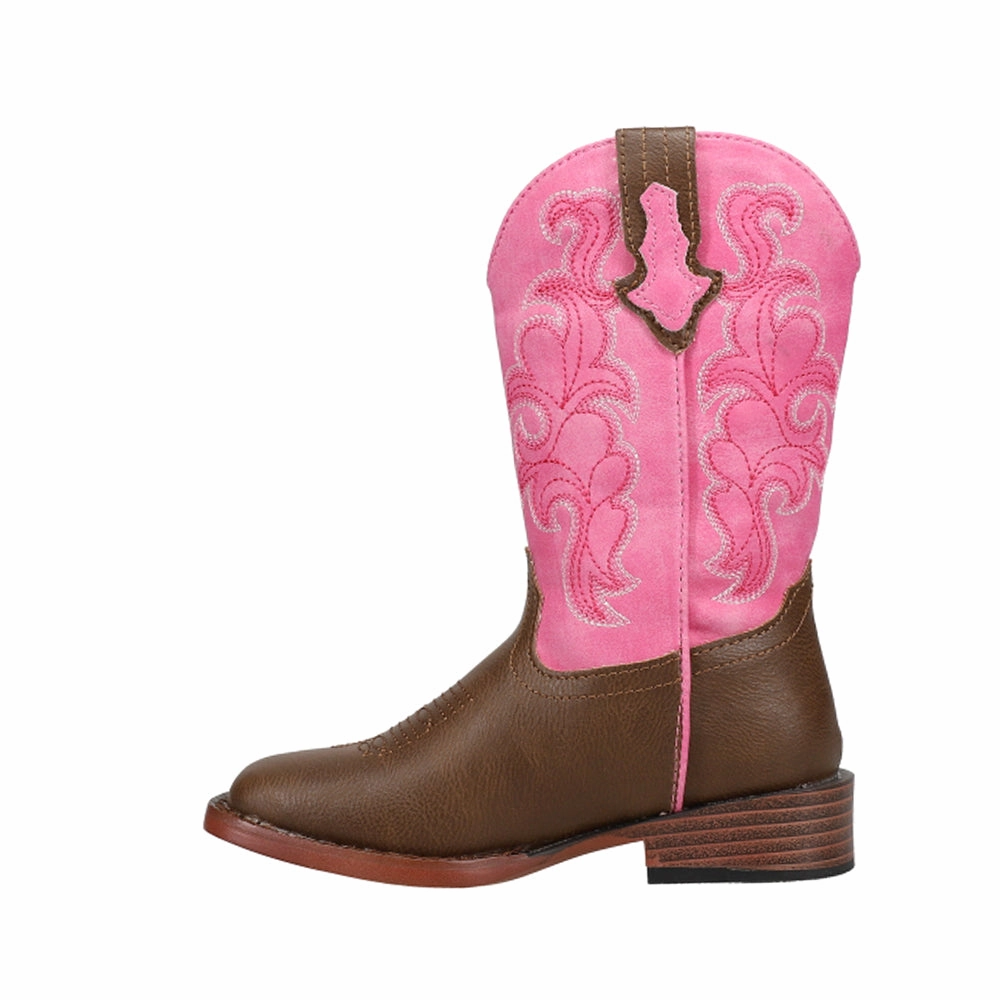 Silver Metallic Boots Blaze Pink Shaft Square Toe Cowboy Boots (Youth)