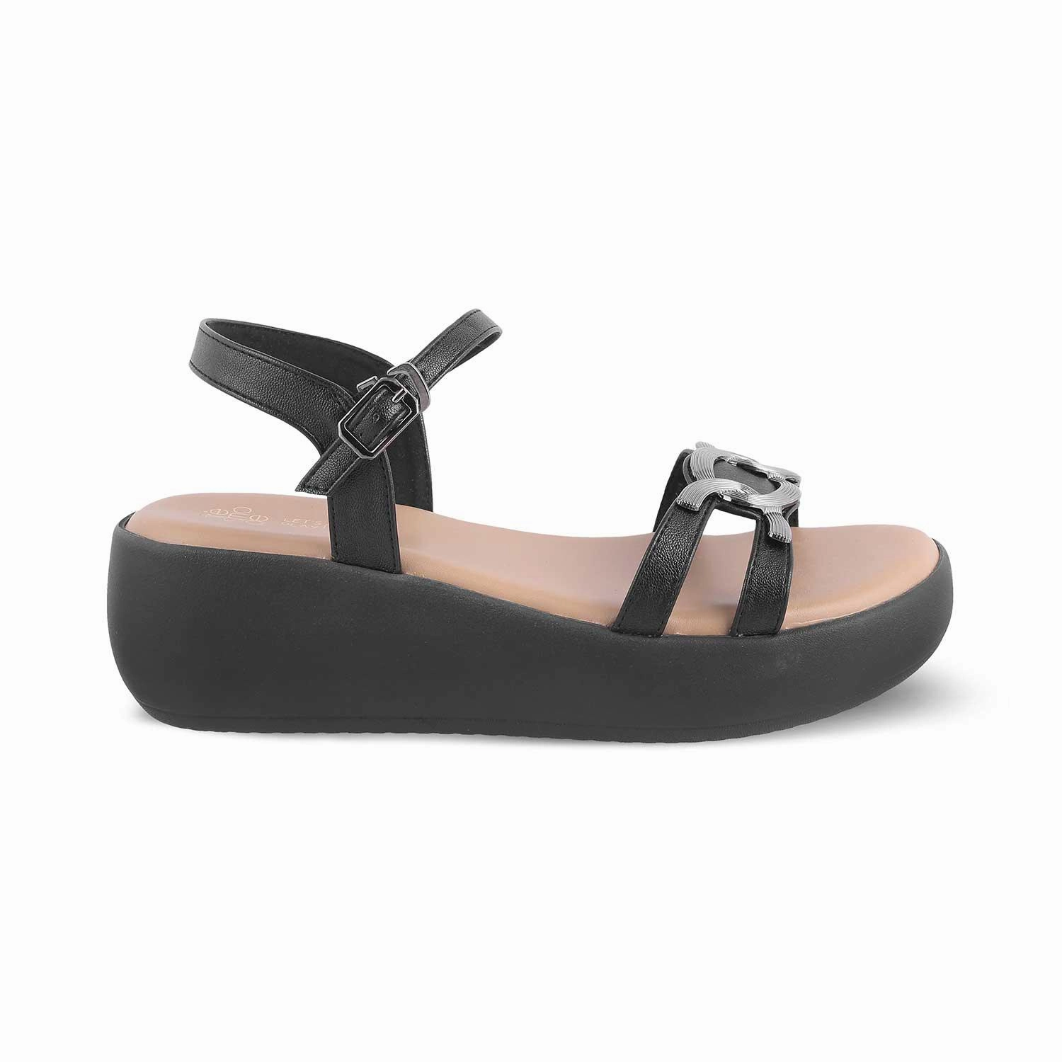 The Sud New Black Women's Dress Wedge Sandals Tresmode Wide Feet Sandals