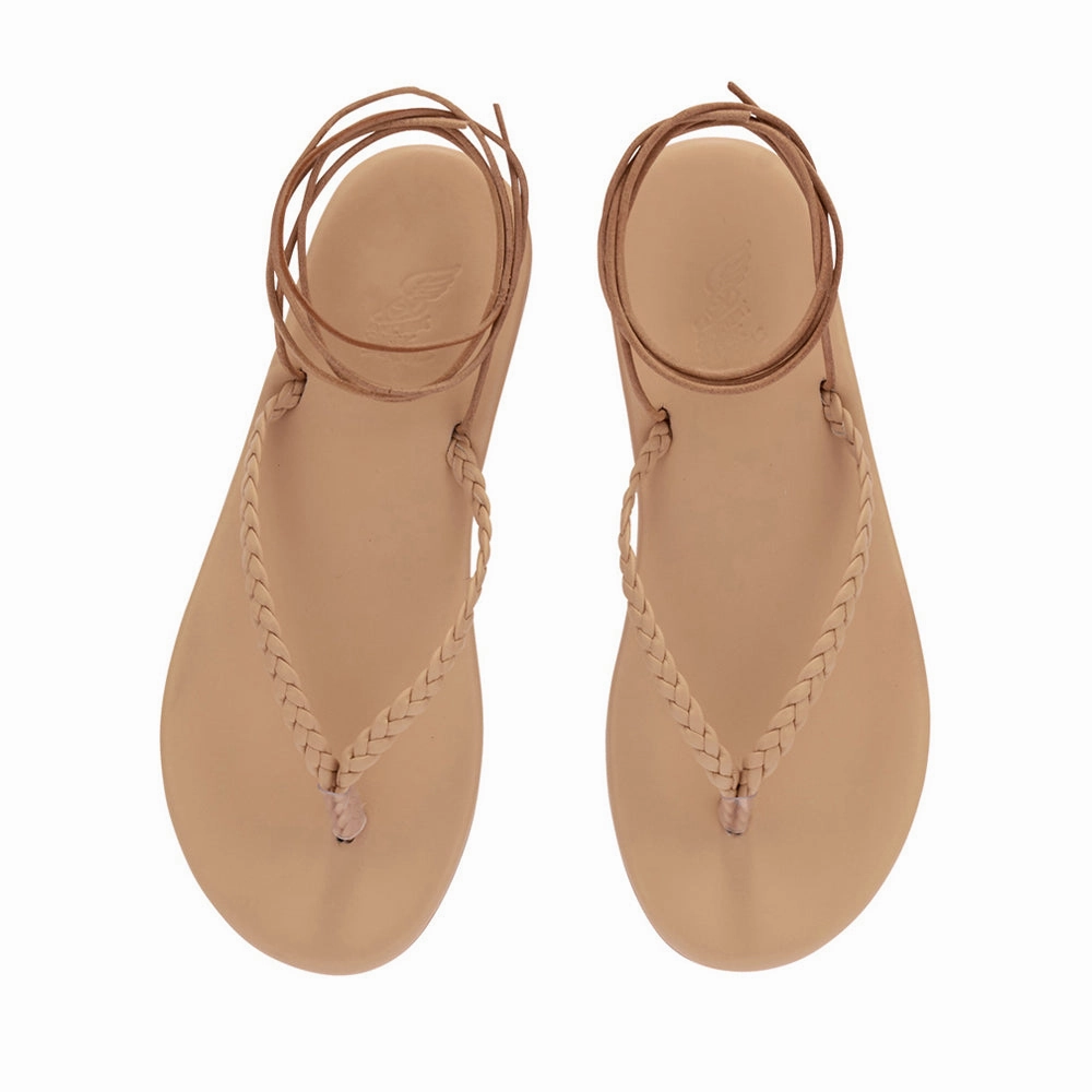 Plage Lace Up Natural Wedding Flats Sandals