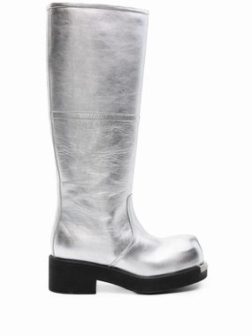 Slouchy Boots Biker metallic-leather boots