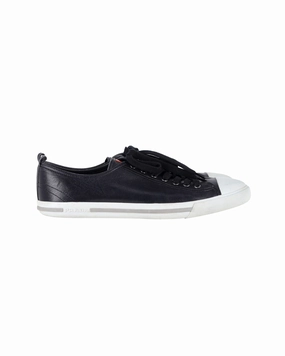 Safety Toe Sneakers Prada Lace Up Sneakers in Navy Blue Leather