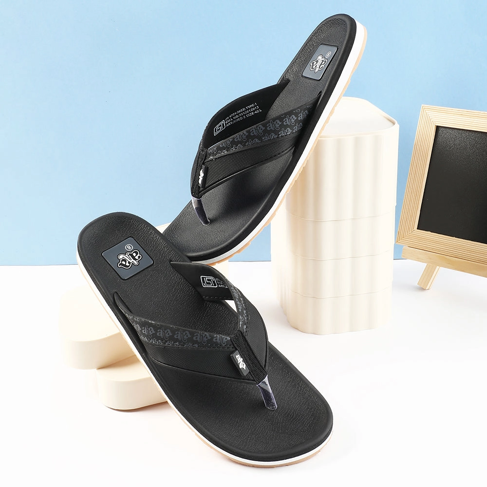 Were Slippers Originally Silver A-HA Casual Black Flip Flops For Men ANCO-03 By Liberty