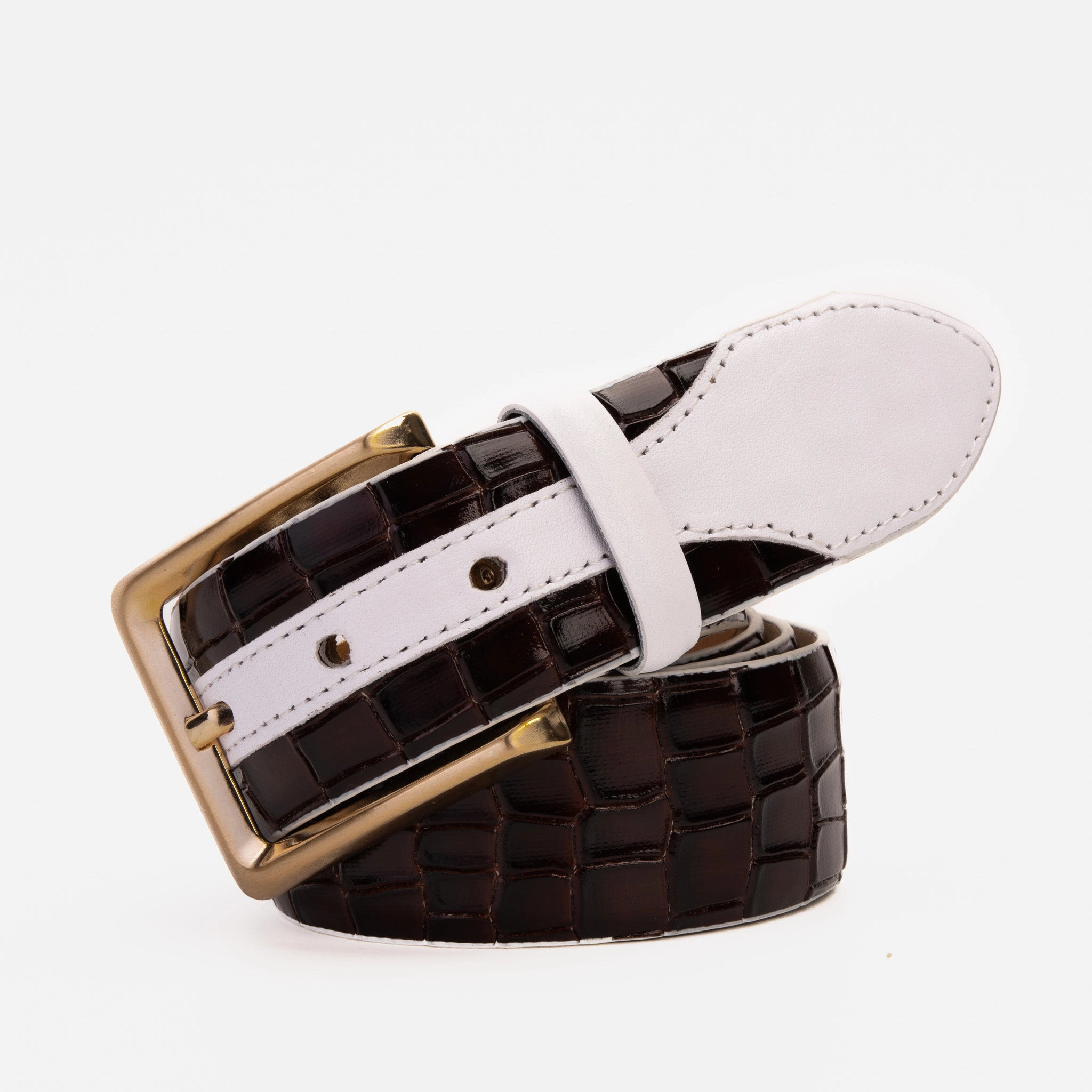 Moccasin Boots The Bellagio Brown & White Leather Belt