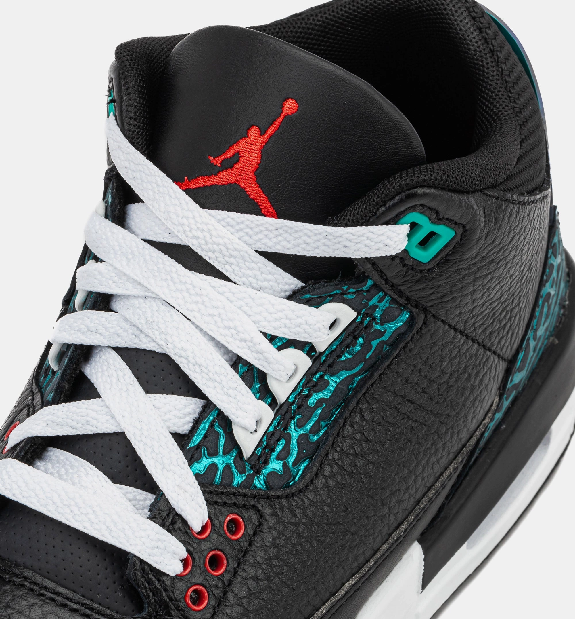 Air Jordan 3 Retro Black and Hyper Jade Grade School Lifestyle Shoe - Black/Siren Red/Hyper Jade/White Transparent Sneakers
