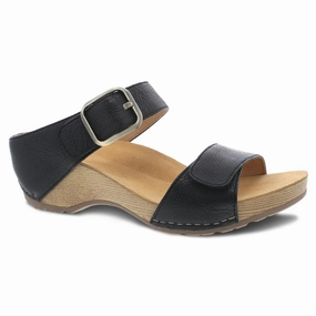 Dansko Tanya Black Milled Burnished Leather Sandal (Women's) Monolith Sandals
