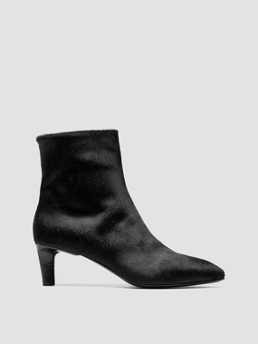 High Wedge Boots SUZY 008 - Black Leather Zipped Boots