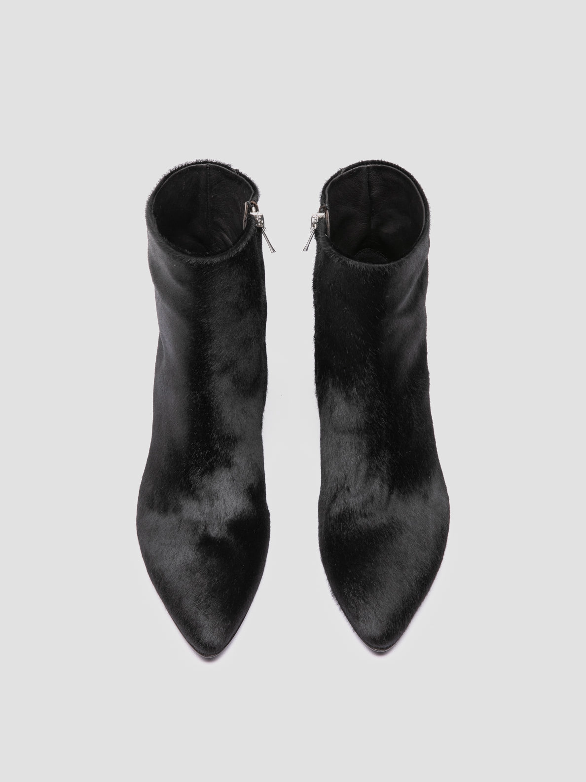 SUZY 008 - Black Leather Zipped Boots Suede Knee High Boots