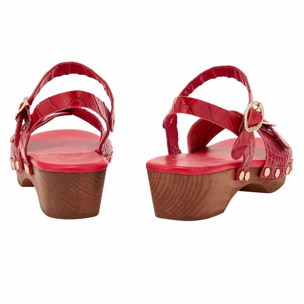 Irini Clog Red Heeled Metallic Sandals