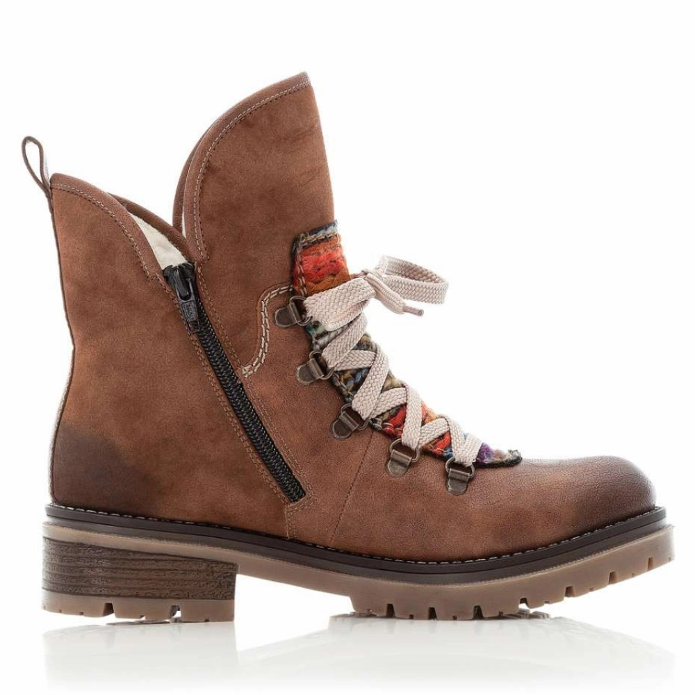 Wide Width Hiking Boots Rieker Peggy 33 Nuss-Antik/Orange Multi Boot (Women's)