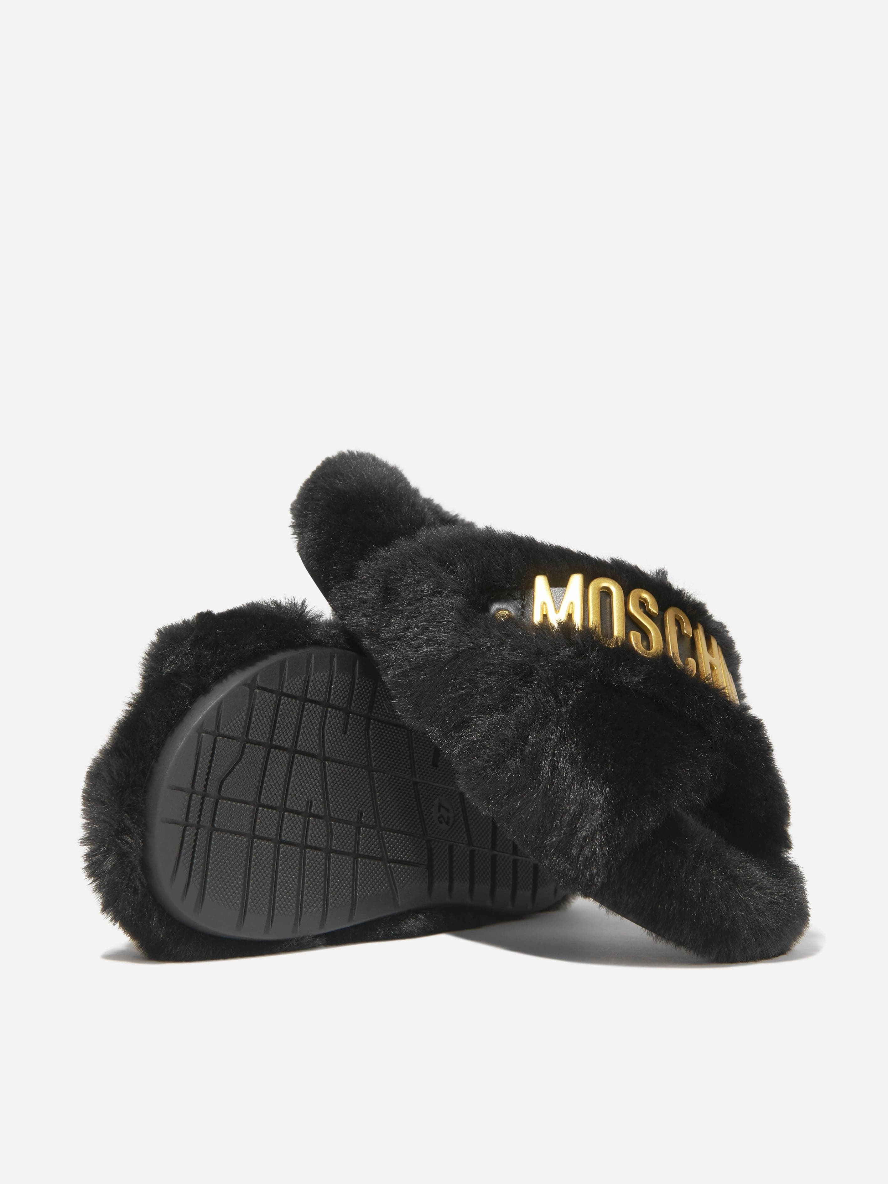 Outlet Slippers Moschino Girls Faux Fur Logo Slippers