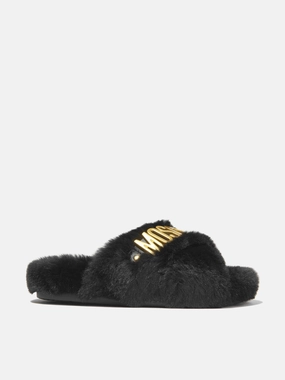 Tennis Shoes Slippers Moschino Girls Faux Fur Logo Slippers