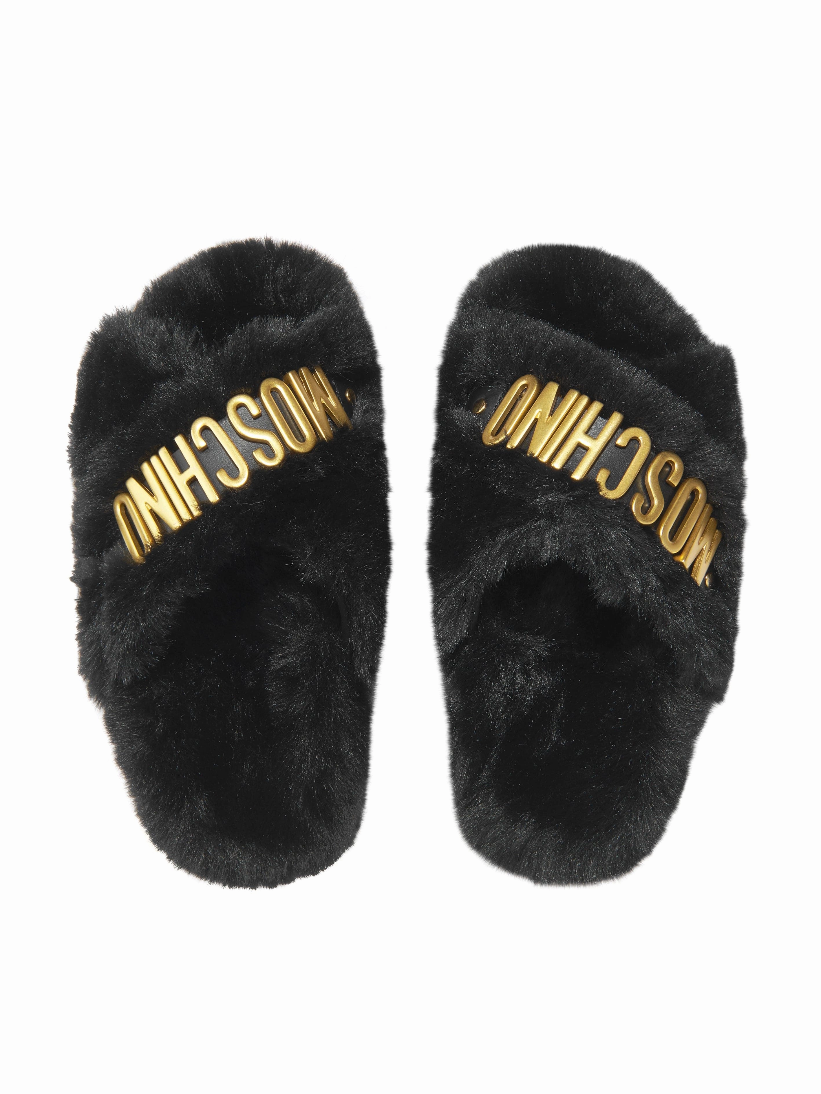 Moschino Girls Faux Fur Logo Slippers Best Travel Slippers