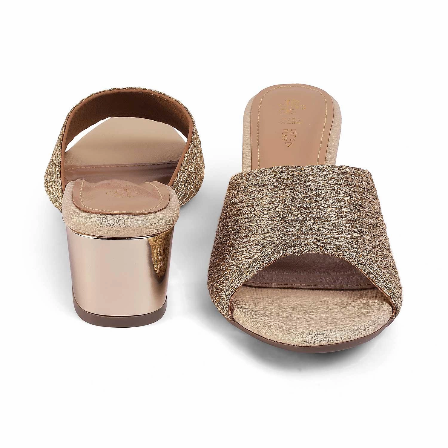 Tresmode Shimmer Gold Women's Dress Block Heel Sandals Bendables Sandals