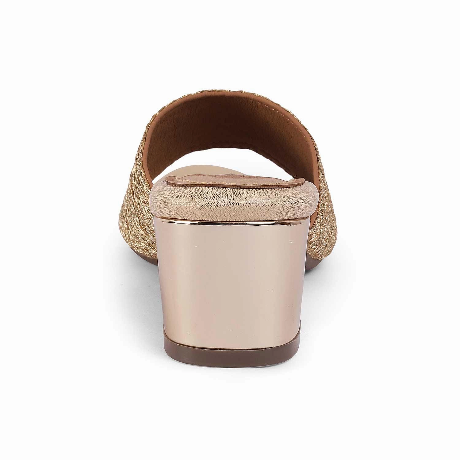 Tresmode Shimmer Gold Women's Dress Block Heel Sandals Sandals With Ankle Strap