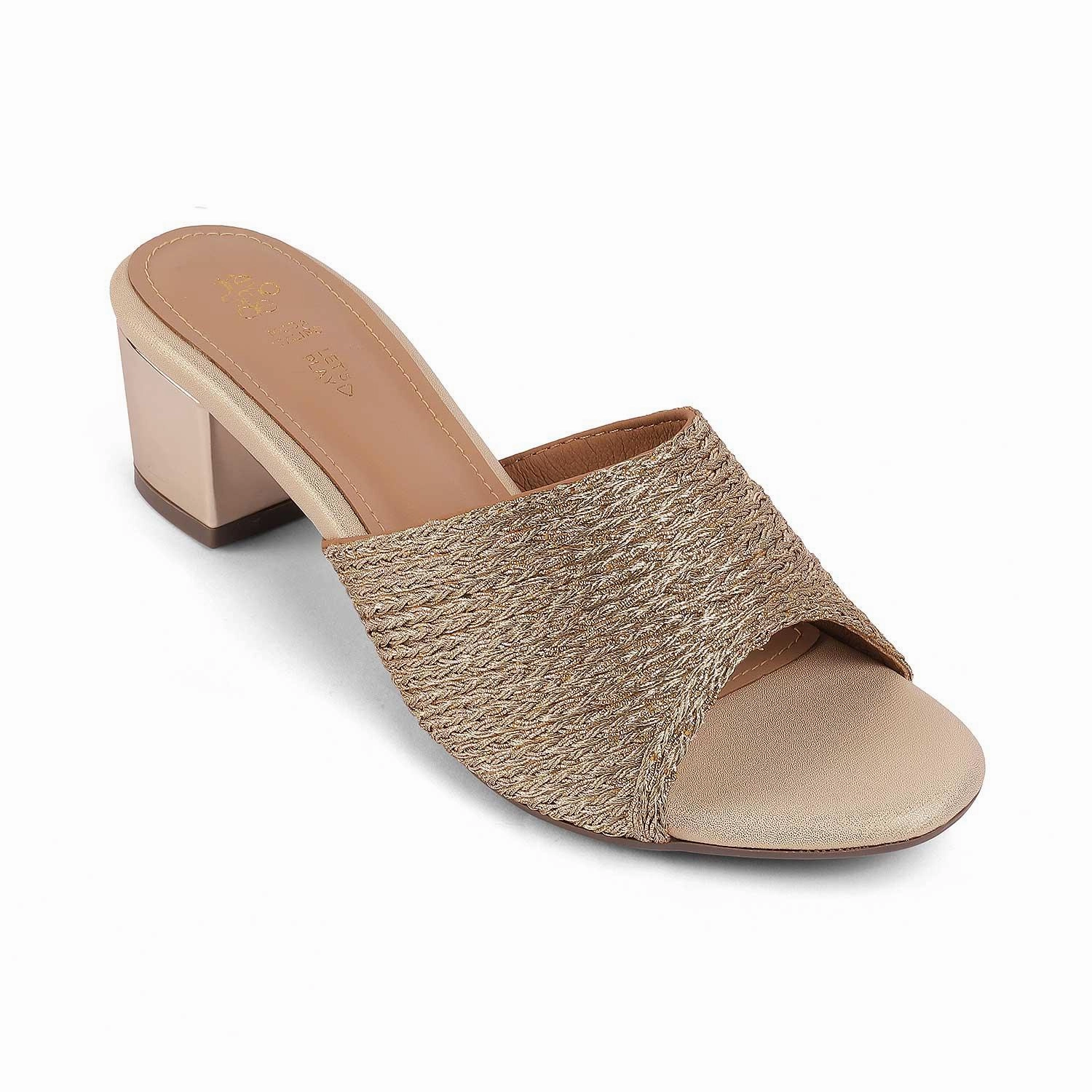 Tresmode Shimmer Gold Women's Dress Block Heel Sandals Wide Fit Sandals