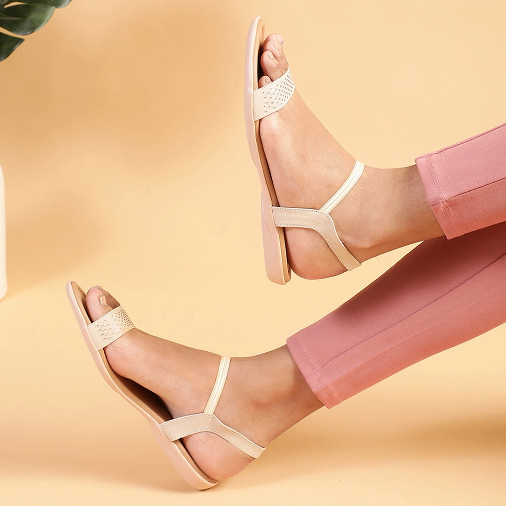 Comfort Footbed Memory Foam Footbed Sandals Senorita Casual (Cream) Sandals For Women MK-82 By Liberty