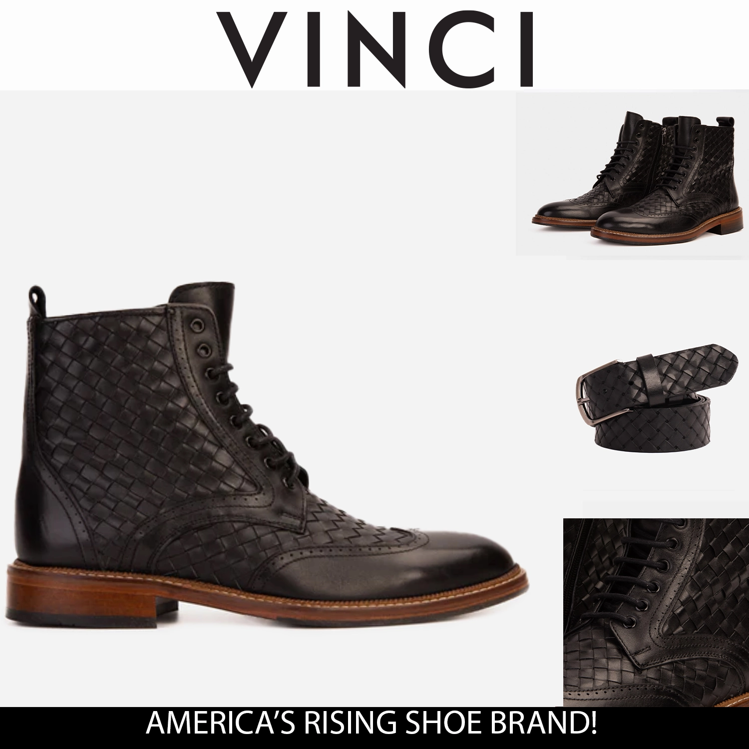 Military Boots Knee High The Loddon Black Leather Wingtip Brogue Handwoven Lace-Up Men Boot with a Zipper