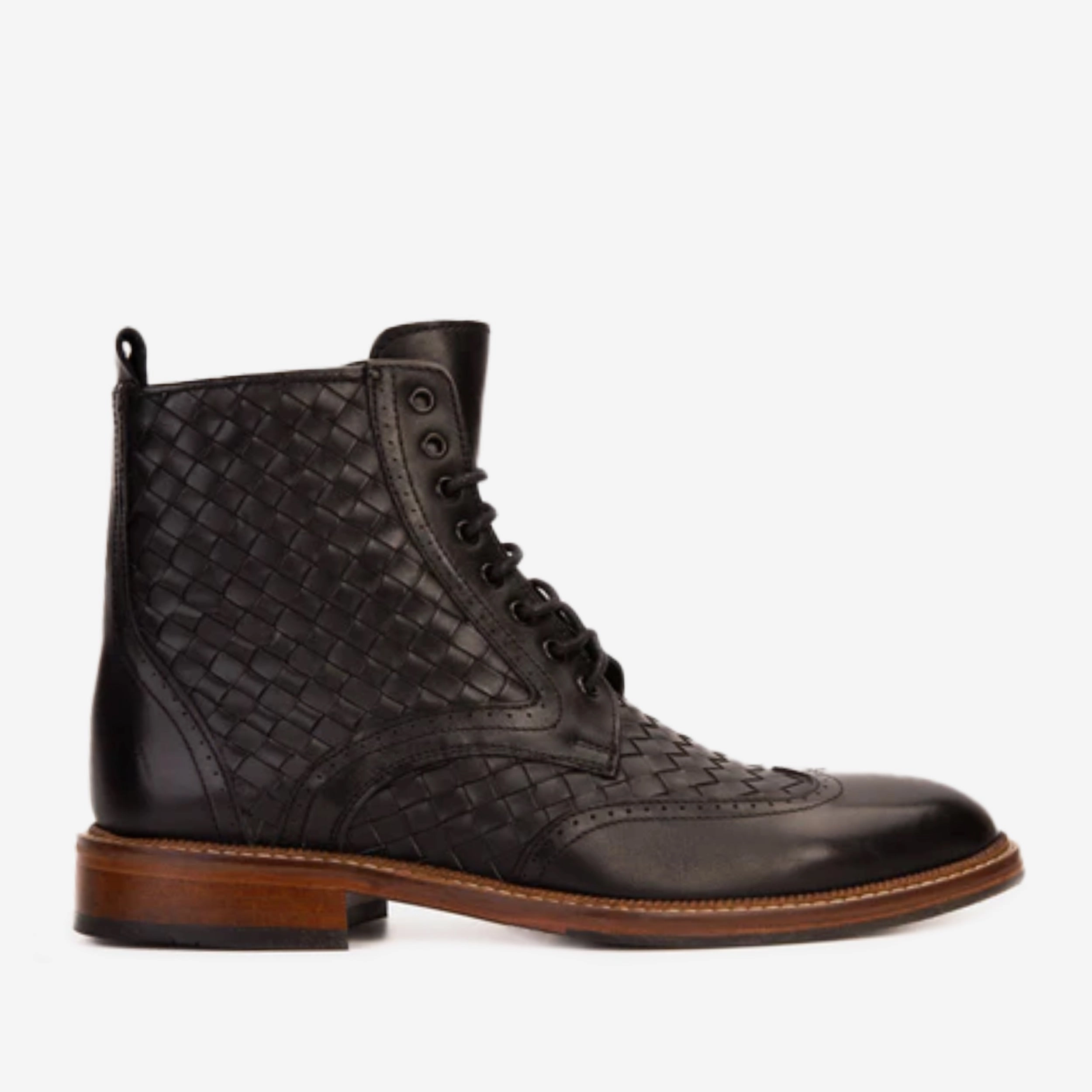 The Loddon Black Leather Wingtip Brogue Handwoven Lace-Up Men Boot with a Zipper Steve Maddens Boots