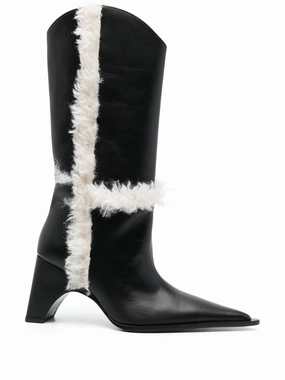 Thigh High Heeled Boots 85mm shearling-detail leather boots