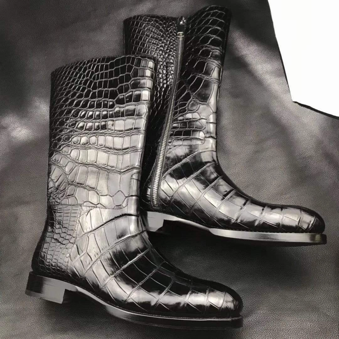 Bear Boots Preorder Mens Boots,Crocodile Boots,Genuine Crocodile Leather Long Side Zip Boots Black