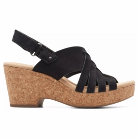 Clarks Giselle Glow Black Nubuck Wedge Sandals (Women's) Sandals With Toe Ring