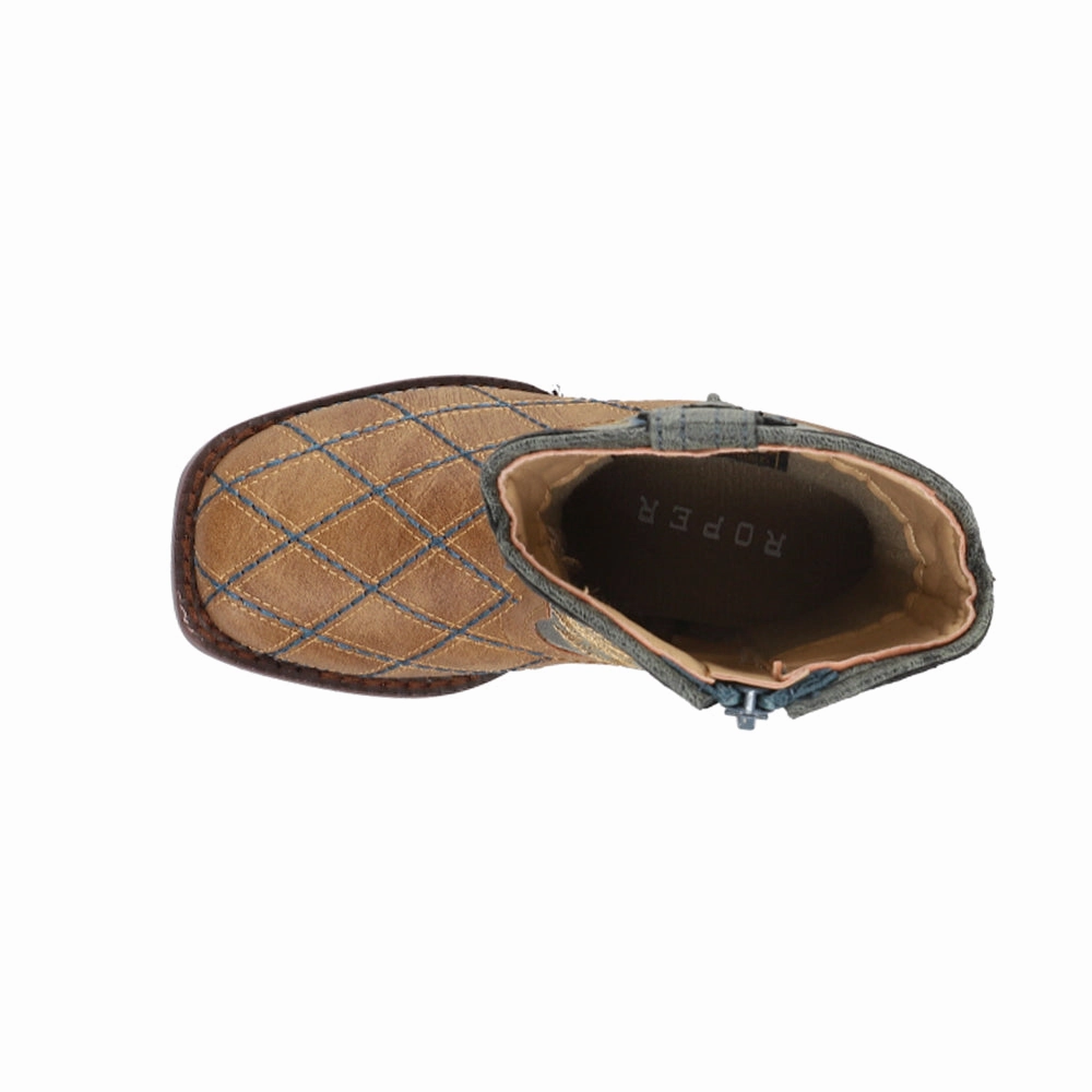 Cross Cut Checkered Embroidery Square Toe Cowboy Boots (Toddler) Custom Boots Near Me