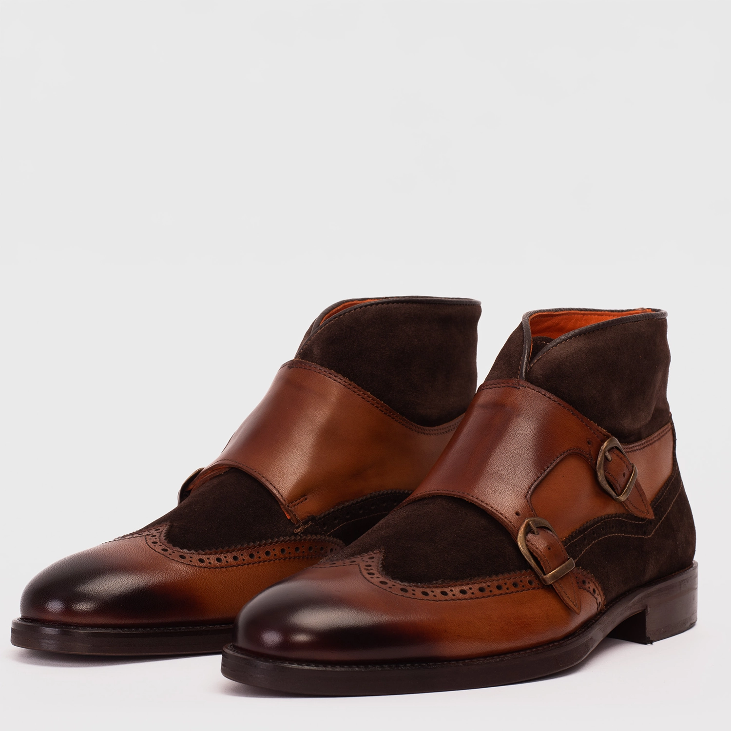 The Albus Tan Leather & Suede Double Strap Monk Brogue Men  Boot Burton Snow Boots