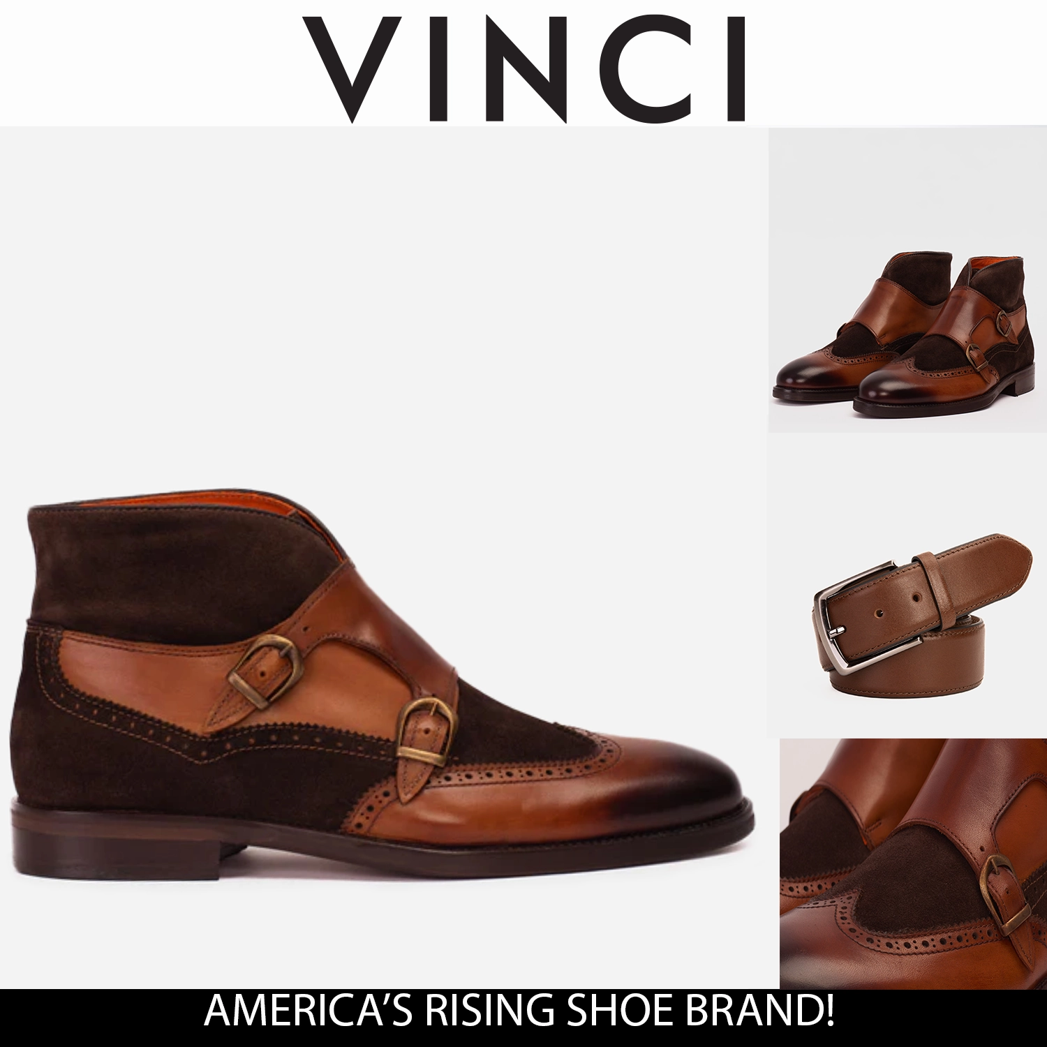 The Albus Tan Leather & Suede Double Strap Monk Brogue Men  Boot Fancy Boots