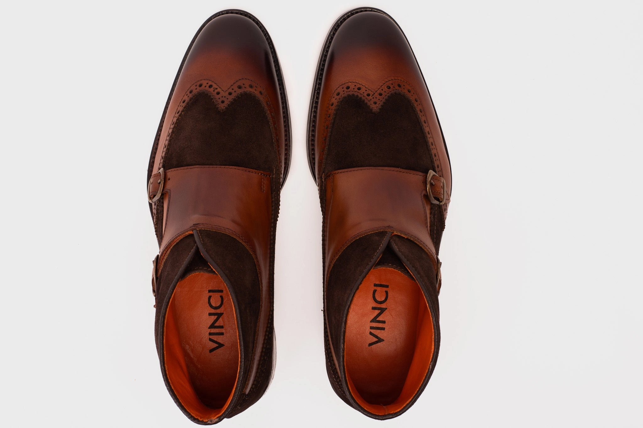 The Albus Tan Leather & Suede Double Strap Monk Brogue Men  Boot Vtg Boots