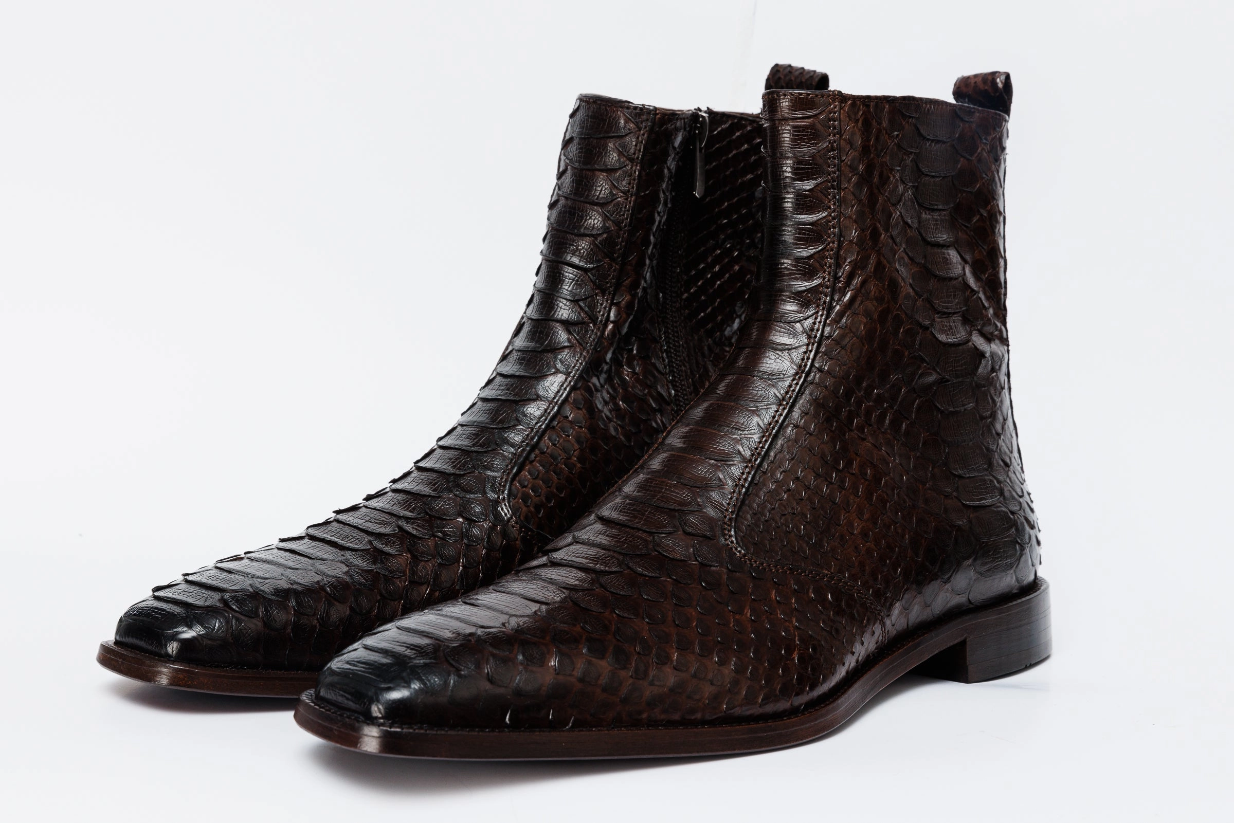 The Boss Brown Pythn Snk Zip-Up Leather Men Boot Limited Edition Salamanca Twins Boots