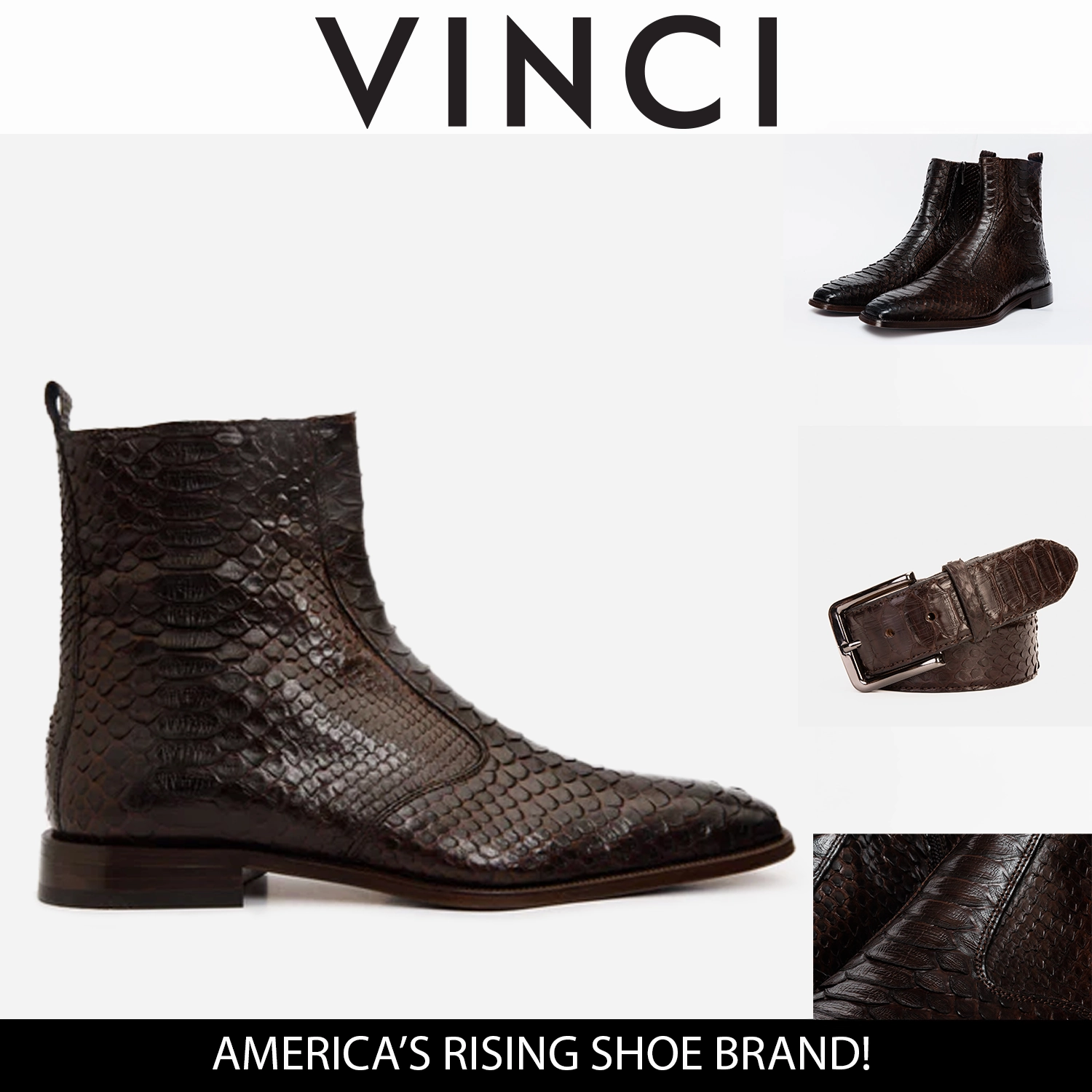 The Boss Brown Pythn Snk Zip-Up Leather Men Boot Limited Edition Rubber Rain Boots