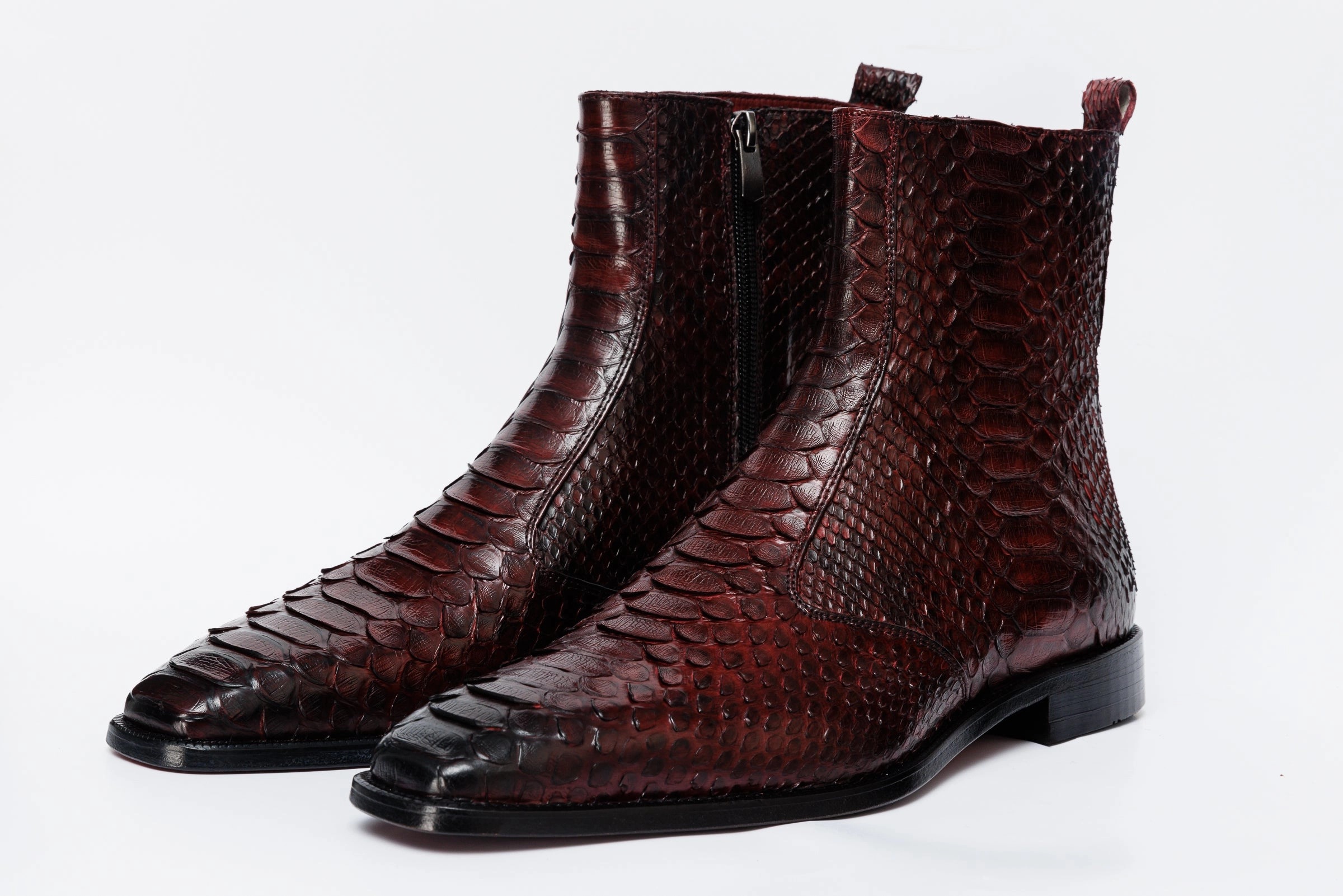 The Boss Burgundy Pythn Snk Zip-Up Leather Men Boot Limited Edition Boggs Boots