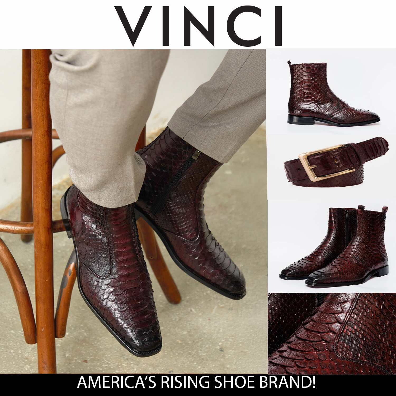 The Boss Burgundy Pythn Snk Zip-Up Leather Men Boot Limited Edition Thigh High Boots Heels