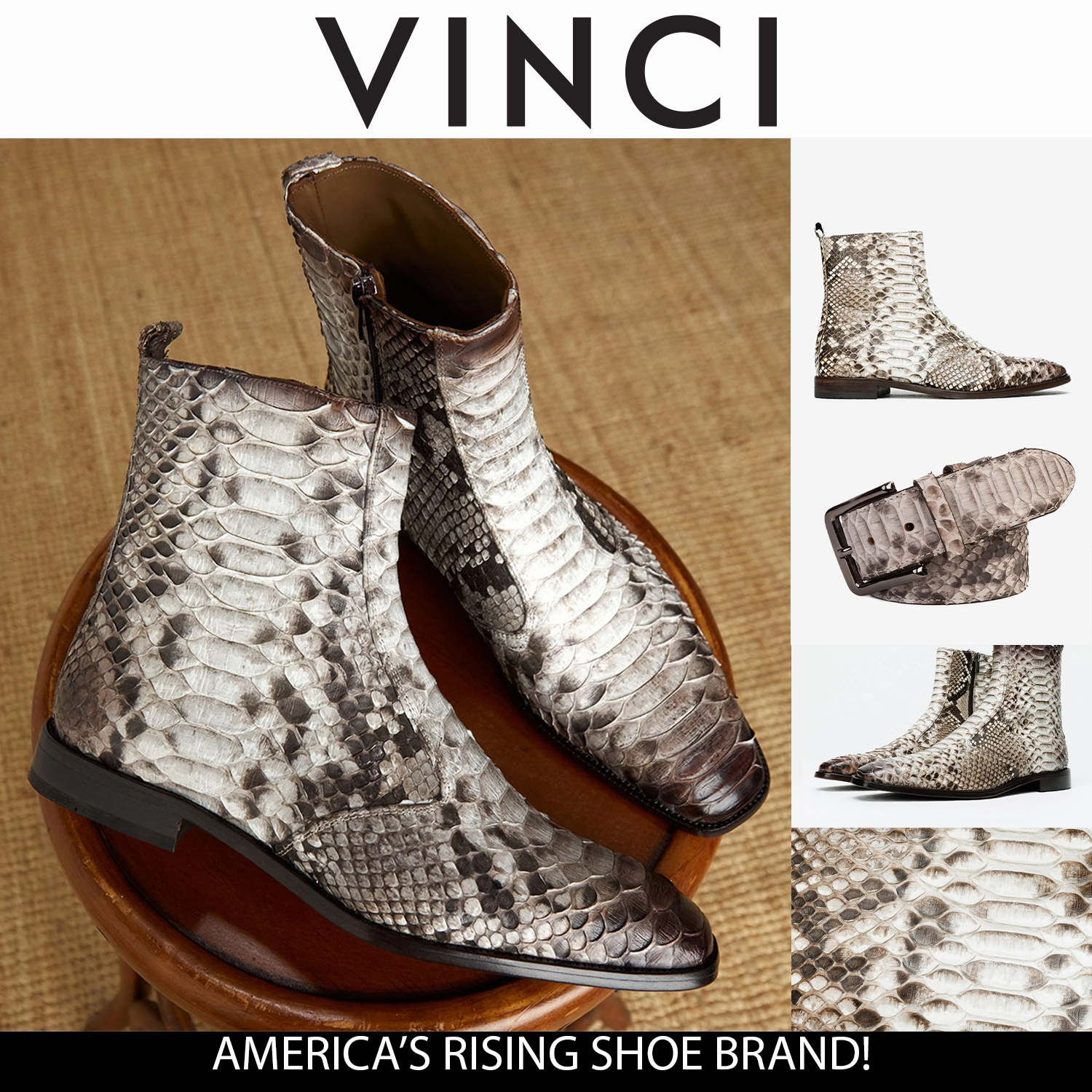 The Boss Natural Pythn Snk Zip-Up Leather Men Boot Limited Edition Fringe Moccasin Boots