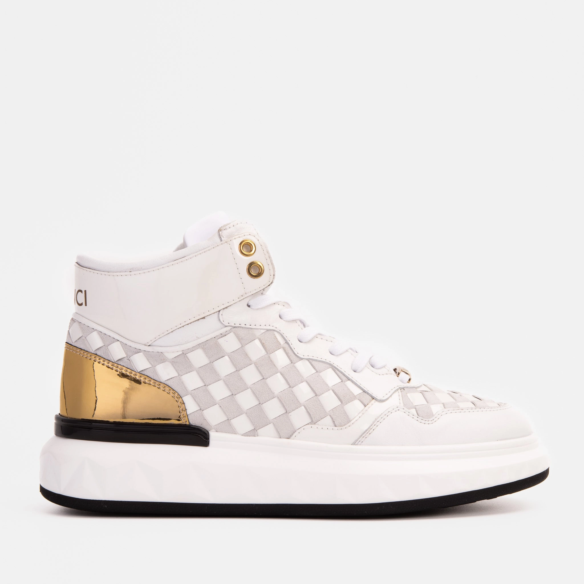 The Eugene White & Gold Woven Leather High-Top Men Sneaker Best Dog Boots That Stay On