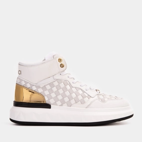 Georgia Boots Sale The Eugene White & Gold Woven Leather High-Top Men Sneaker