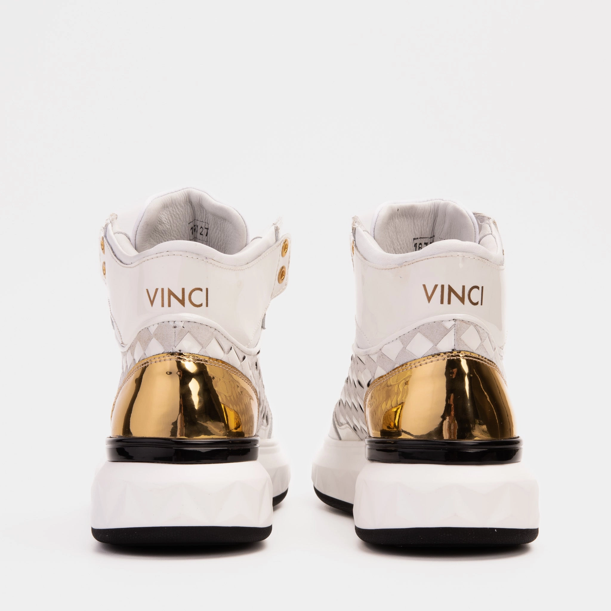 The Eugene White & Gold Woven Leather High-Top Men Sneaker Boots On The Ground Line Dance
